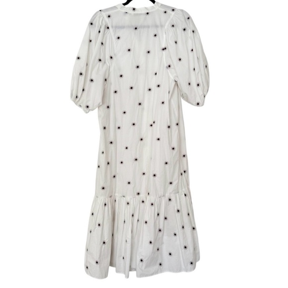 Zara White Cotton Embroidered Midi Dress with Puffed Sleeves - Picture 4 of 5